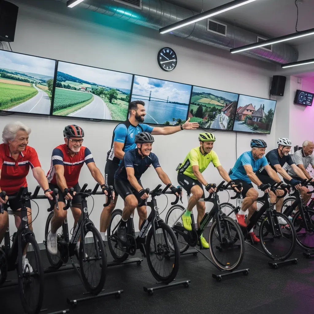 Idősebb felnőttek, akik boldogan edzenek egy online platformon.